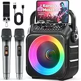 Karaoke Maschine mit 2 kabellosen Mikrofonen, [Neueste] Karaoke Anlage für Erwachsene und Kinder, tragbare Karaoke Box Bluetooth Lautsprecher, TV-kompatibel, PA Lautsprecher für Party und Geburtstag