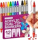 Artistro Acrylstifte Zeichenset für Stein, Holz, Stoff, Glas & Keramik – Wasserfest mit Doppelspitze – Perfekt zum Basteln, Malen & Dekorieren zu Christmas, Künstlerbedarf – 12 Farben