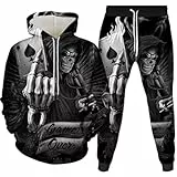 LEXAHO Totenkopf Herren Jogginganzug Hoodie und Hose Herren Trainingsanzug Jogginganzug Sportanzug (Totenkopf1,L)