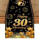 Tischläufer 30 Geburtstag Schwarz Gold Happy 30th Birthday Tischband zum 30. Geburtstag Mann und Frau Ihr Jahrestag Feier Party Dinner Tischdeko Tischdecke Deko für Zuhause 180x35cm