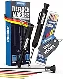 Tieflochmarker Profi mit Köcher – Bleistift für Baustelle, Bohrloch, Handwerker, Zimmermann – Markierstift für tiefe Stellen – Ersatzminen-kompatibel – Baubleistift für Holz, Metall, Fliesen