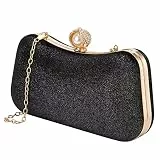 Jeesblsy Damen Clutch Abendtasche Bag, Elegante Kette Tasche, Shining Handtasche Umhängetasche Klein Portemonnaie für Hochzeit Party Cocktail (Schwarz)