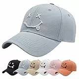 Baynetin Baseball Cap Classic Baumwolle Stickerei Baseballkappen Gestickte Lächeln Verstellbar Sonnenschutz Basecap für Herren Damen, Sportlicher Draußen Kappen Hüte (Blau)