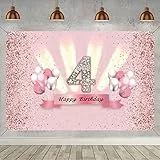 Tecreo 4. Geburtstag Dekoration - Stoffschild, Poster, Hintergrund Banner, Party Supplies - Rosa