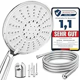 Lyvanas - TESTSIEGER - Duschkopf mit Schlauch und Halterung - Brausekopf für Dusche & Badewanne in extra gross (Ø15cm) - Wellness Regendusche mit 5 Strahlarten (Premium Set 2025)