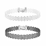 Flongo Damen Choker Halsband Strass glitzer Halsketten 2 Stück Set weiß schwarz Holzkohlenbohrer Tattoo Kette Kropfbänder Schmuck glitzer verstellbar Geschenk Kinder Mädchen Frauen