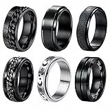 OIDEA Herren Spinner Ring Edelstahl: 6 Stück Anti Anxiety Stress Angst Relief Ringe Set Schwarz Silber Spinnringe Hochwertig Modern Geburtstag Geschenk für Männer Junge Freund Größe 57
