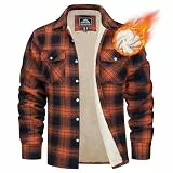 MAGCOMSEN Fleecejacke Herren Gefüttert Holzfällerhemd Karierte Jacke Thermo Übergangsjacke Hemdjacke Winter Orange M