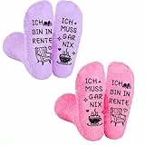 HONMOK 2 Paar Rentner Geschenk Socken mit Spruch Ich Bin in Rente, Ich muss gar nix, Ruhestand Geschenk Frauen Kuschelsocken Rentenbeginn Socks Renteneintritt für Kollegen Kollegin Abschiedsgeschenk