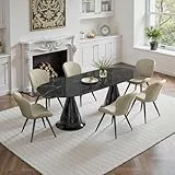 Hawthyhome Esszimmerstühle 6er Set, Küchenstuhl, Stuhl Esszimmer Wohnzimmer, ergonomischer Sessel, Armlehnstuhl, Polsterstuhl, Wasserdichtes Material,Metallbeine, Beige