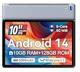 Ainmel Tablet 10 Zoll, Android Tablet, Octa-Core, 10GB RAM 128GB ROM 1TB TF, 1280x800 IPS, 5G WiFi 6, Bluetooth 5.0, 5000mAh, 5MP+8MP, Widevine L1 Game Tablet PC Pad, Grau