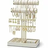 Vlando Schmuck Organizer 4 Etagen Schmuckständer Gold Lederner Armbandhalter, Beige