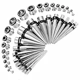 Huacan Dehnstäbe Set 1-10 mm Tunnel Dehnset 36 Stück Dehnstab Dehnungsstäbe Plugs Schwarz Silber Bunte Farbe Edelstahl Klassisch Punk Expander für Damen Herren