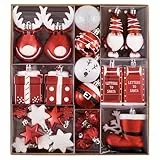 Victor's Workshop Weihnachtskugeln, Christbaumkugeln Kunststoff Weihnachtskugel Set Weihnachtsdeko mit Aufhänger Geschenkpaket Weihnachtsbaumschmuck Rot Weiß Thema (50)