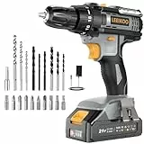 Akkuschrauber, LEEIKOO Akku Bohrschrauber 21V, Akku Bohrmaschine 42N.m mit 2.0Ah Akku, 10mm Bohrfutter, 2-Gang, 18+1 Drehmomentstufen, 20tlg Zubehör Set, LED Licht für Garten DIY Projekt, Grau