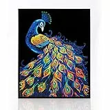 DIAMOND DOTZ 2594357 Original 5D Diamond Painting Set, Neon Pfau, mit Neonfarben und Samt, DIY Diamant Malerei Bilder für Erwachsene und Kinder ab 12 Jahren, Intermediate