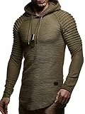 Leif Nelson Herren Kapuzenpullover Slim Fit Baumwolle-Anteil Moderner weißer Herren Hoodie-Sweatshirt-Pulli Langarm Herren schwarzer Pullover-Shirt mit Kapuze LN8128 Khaki XX-Large