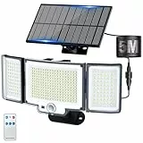 Peasur Solarlampen für Außen mit Bewegungsmelder,366 LED Solar Aussenleuchte Wandleuchte mit Fernbedienung,3Modi Licht 270° IP65 Wasserdicht Solarleuchte Aussen Garten mit 5m Kabel