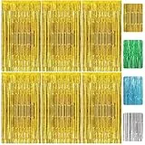 RUGLAMZHIP 6 Stück Lametta Vorhang Gold, 1m x 2m Glitzervorhang Lametta Vorhänge, Glitzer Folien Fransen Metallische Fringe Vorhänge für Deko Geburtstag Deko Hochzeit Party Disco(Gold)