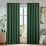 Deconovo Vorhänge Verdunkelungsvorhang Gardinen mit Kräuselband Sonnenschutz Dicke Thermovorhang Kälteschut Hitzeschutz, 175x140 cm(HöhexBreite), Waldgrün, 2er Set