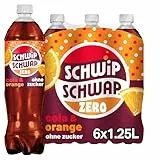 SCHWIPSCHWAP ohne Zucker – Koffeinhaltiges Cola-Erfrischungsgetränk mit Orange in Flaschen aus 100% recyceltem Material, EINWEG (6 x 1.25 l)