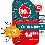 Vodafone Prepaid CallYa M | 30 GB | 15 EUR Startguthaben | ohne Vertrag | 5G-Netz | Telefon- SMS-Flat | EU-Roaming