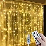 Anpro 300 LEDs USB Lichtervorhang 3m x 3m, USB Lichterkettenvorhang mit 8 Lichtmodelle für Partydekoration deko schlafzimmer, Warmweiß, Innenbeleuchtung