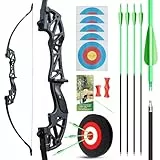 Recurve Bogen und Pfeil Set für Erwachsene,53'' Bogenschießen Takedown Bogen Jagd 30/40lbs Rechtshänder, Anfänger Jagd Langbogen Set mit Carbonpfeilen Zielübungen (40lbs)
