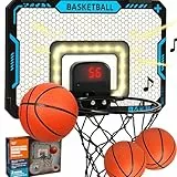 Mini Basketballkorb Indoor Kinder fürs Zimmer, Basketball Korb mit Elektronische Anzeigetafel, Faltbar, 3 Basketball, Sport Basketball Spielzeug Geschenke für Jungs Jungen (Blau)