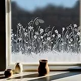Neukids Pure white meadows Fensterbilder Selbstklebend, Weiß Blumen und Schmetterlinge Fensteraufkleber, Pflanzen Deko für Fenster, Wohnzimmer Schlafzimmer Küche Bad fenstersticker fensterdeko