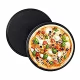 Relaxdays Pizzablech, 2er Set, rund, antihaftbeschichtet, Pizza & Flammkuchen, Carbonstahl, Pizzaform, ca. 1 cm (h) x 32 cm, grau, 10025633