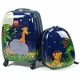 COSTWAY 2tlg Kinderkoffer + Rucksack, Kindertrolley aus Kunststoff, Kindergepäck, Kinder Kofferset Handgepäck Reisegepäck Hartschalenkoffer für Jungen und Mädchen (Elefant, 12'+16')