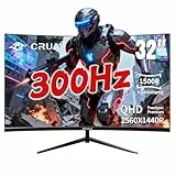 CRUA 32 Zoll Curved Gaming Monitor, WFHD 2560x1440P, 300Hz, 1ms, 1500R VA Panel, 120% sRGB, AMD FreeSync, HDMI & DisplayPort, Ultra-Wide PC Monitor für Gaming & Office, Wandmontage - Schwarz