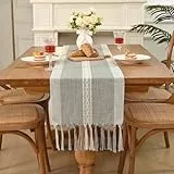 Alishomtll Grau gewebt Tischläufer mit Quasten Modern Tischläufer Boho Rechteckig Waschbar rutschfest Tisch Läufer Hitzebeständig Tischdekoration für Esstisch Party Bankett Hochzeit 183x33cm