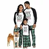 IFFEI Passende Familien Pyjama-Sets Weihnachts-PJ's Briefdruck-Oberteil und Karierte Hosen Schlafanzüge Grüner Brief 12-13 Y