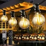 Joomer LED Lichterkette Außen Strom 30M mit 42+1 LED G40 Party Lichterkette Glühbirnen Außen Wetterfest, 3 Modi Warmweiß Outdoor Lichterketten Dimmbar mit Fernbedienung für Garten Hochzeit