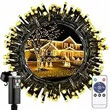 LED Weihnachtsbaum Lichterkette Außen Batterie, USB Aufladbare 10M 100 LED Warmweiß Weihnachtsbeleuchtung mit Fernbedienung/8 Modi/Timer, Wasserdicht Lichterkette Outdoor Innen für Garten Schlafzimmer