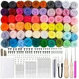 Bamru Nadelfilz Set, 60 Farben Filzwolle Roving, Filzwolle Trockenfilzen Starterset, ideal für DIY. Nadelfilzzubehör mit Nadelfilzpad, Filznadeln, Anleitung