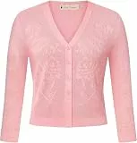 Belle Poque Damen 3/4-Ärmel Ausgehöhlt Cardigan Leichter Knopf Herunter Kurzer Cardigan für Kleider und Röcke