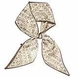 GIMIRO Satin Seidenschal 148 x 13,5 cm Krawatte Double Layer Bund für Blazer, Mantel, Kleid (25# Pattern-B Beige/Brown Floral)