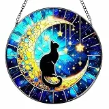 Schwarze Katze Fensterdeko Hängend, Acryl Sonnenfänger mit Katzenmuster, Exquisit Suncatcher Geschenke für Katzenliebhaber, Hängedeko für Garten, Balkon, Wohnzimmer und Schlafzimmer