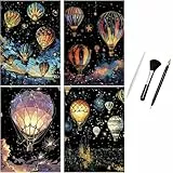 ShipeeKin 4x Kratzbilder Leuchtend 290 x 210 mm A4 Wandbild Kratzbilder Kratzpapiere für Erwachsene Kinder mit Werkzeug Set (Heißluftballon)