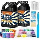 Teexpert Epoxidharz Set 1,2L, Klares Epoxidharz mit Härter mit 6 Mica-Pulver & 12 Harz Glitzern, Hochglanz Epoxy Resin Gießharz Expoditharz 1:1 Blasenfrei zum Schmuckherstellung, Harz Formen