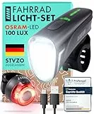 AARON LED Fahrradlicht Set 100 LUX für Stadtpendler & E-Bike-Fahrer, StVZO zugelassen, USB aufladbar, Fahrrad Licht Set regenfest - Fahrradbeleuchtung - Beleuchtung Fahrrad für vorne + hinten