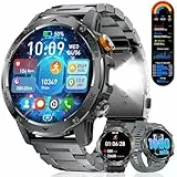 LIGE Smartwatch Herren mit Telefonfunktion, 1000mAh Großer Akku/LED Taschenlampe/3 Armbänders, 1.75''Großes Display Fitness Tracker 100+ Sportmodi Outdoor Sportuhr für Android iOS, Schwarzgrau