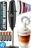 Zulay Kitchen Milchaufschäumer Elektrisch, Batterie Elektrischer Milchaufschäumer Stab, Milchschäumer für Kaffee, Milch, Shakes - Milchschäumer Aufschäumer Stab - Electric Milk Frother - Schwarz