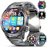BENYAR SMART Militär Smartwatch Herren mit 1000 mAh/1,75' HD Großes Touchscreen/LED-Licht,Fitnessuhr mit 3 Armbändern/110+ Sportmodi,Herz-/Schlaftracking,IP68 wasserdicht,Sportuhr für iOS/Android,Uhr