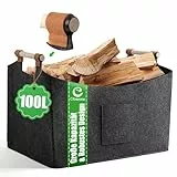 Ciberate XXXL 100L Filzkorb Holzkorb für Kaminholz Brennholzkorb Faltbare Filztasche mit rutschfester Griffe und Fronttasche Feuerholzkorb als Aufbewahrungskorb für Holz, Einkauf (60x40x40cm)
