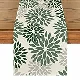 Artoid Mode Blumen Wald Grün Dahlien Sommer Tischläufer, Saisonnal Frühling Küche Tisch Dekoration Drinnen Urlaub Party Dekor 40x140 cm