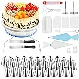 WisFox 152-teiliges Kuchendekorationszubehör, professionelles Cupcake-Backzubehör-Set mit Drehteller-Ständer, 100 Spritzbeutel, 36 Düsen, 2 Spatel, 3 Zuckerguss-Glätter, 2 Blumennägel, 2 Mundadapter